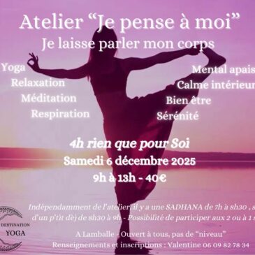 Atelier Destination Yoga samedi 6 décembre Lamballe Je laisse parler mon corps avec Valentine